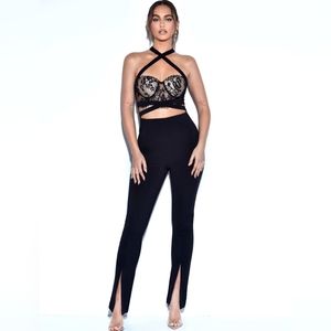Carmela Black Lace Halter Neck Jumpsuit